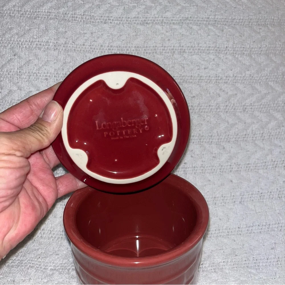 Longaberger Salt Crock Pottery Woven Traditions Canister With Lid / Coaster
